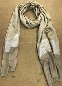 High Quality Natural Light Cashmere Pashmina Shawl Soft and Thick <b>Wool</b> <b>Scarf</b> with Lurex Lines Adult Size for Summer Winter Use - Product Image 3