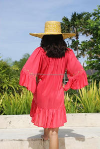 Robe de plage bohème sexy à col noué pour femmes, vêtements indiens, fabricants de vêtements, broderie florale vintage, manches cloche, vestidos tunique - Product Image 4