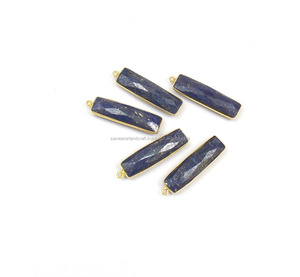 Lapis Lazuli Gemstone Rectangle Forme Plaqué Or Bijoux Unique Bail Facettes À La Main Lunette Connecteur - Product Image 2