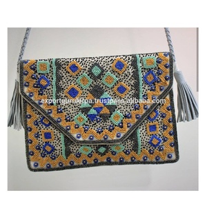Bolso de hombro de algodón de estilo bohemio para mujer india, bolso de mano con cuentas hecho a mano para compras de noche, bolso de mensajero de estilo bohemio al por mayor - Product Image 1