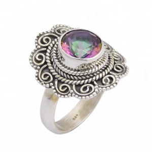 Eminent Genuine Mystic Quartz Gemstone Ring Hecho a mano 925 Sterling Silver Eternity Vermeil Ring para mujer y hombre Regalo - Product Image 1