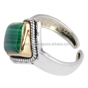Nouvelle Mode 925 Sterling Silver Malachite Gemstone Two Tone Ring Vente en ligne Fantaisie Jewelry Eternity Vermeil Rings Exportateur - Product Image 3