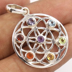 Amatista Otro Chakra Colgante Piedra preciosa facetada Plata de Ley 925 Nuevos artículos redondos múltiples clásicos naturales en diferentes estilos - Product Image 1