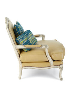 Silla de cuero estilo francés antiguo de la mejor calidad con base de madera maciza tallada muebles de ocio para sala de estar precio al por mayor - Product Image 2