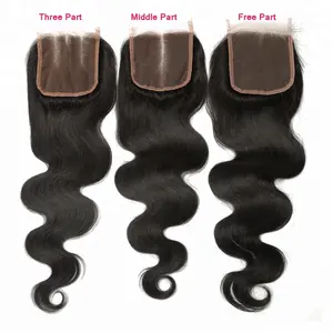 Perruque Lace Closure indienne — meetu, cheveux 100% naturels, Body Wave, 4x4, Swiss Lace Closure, parties, libre/centrale/trois parties