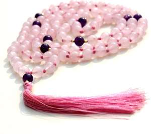 Rosario Clásico Hecho a Mano con 108 Cuentas de Piedras Preciosas, Collar de Cuarzo Rosa, Regalo de Cristal Curativo Natural - Product Image 1