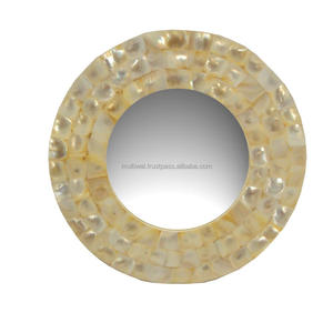 <b>White</b> and Gold Brass <b>Mirror</b> Round Shape for Home Wall Decorative Item - Product Image 1