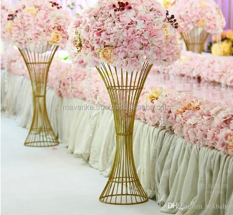Round flower stand Cheap Golden Metal Flower Stands Wedding Road Leads centerpieces Ceremony Floral stand Table decoration