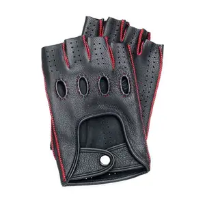 Guantes tácticos de medio dedo para conducción, de cuero puro, piel de oveja, dedo completo, para ciclismo, escalada, venta al por mayor