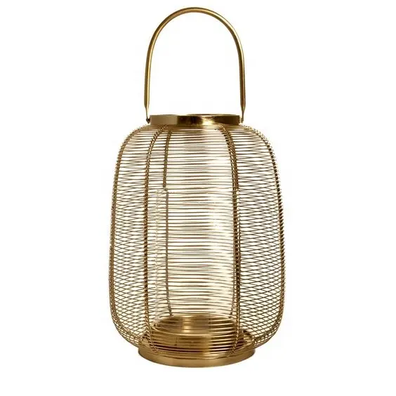 Проволочная сетка, длинный металлический фонарь-Свеча для использования в помещении с золотым покрытием
