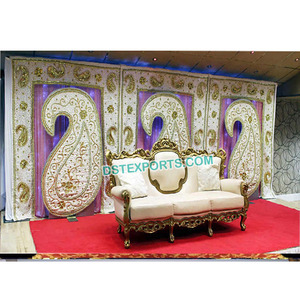 Wedding Embrodried Paisley Back Drop Muslim Mehndi Stage Embrodried Backdrops Modern Look Wedding Stage Backdrop <b>Curtains</b> - Product Image 1