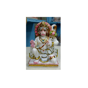 White Marble <b>Gold</b> Hanuman Painted Exclusive Murti Indian Exporter <b>Statue</b> Worship Hindu Culture Handmade High Quality - Product Image 1