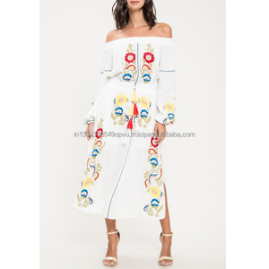 ใหม่ Boho สไตล์ฤดูร้อน Vintage ดอกไม้ทั้งหมดปักชุดเลดี้ Elegant เซ็กซี่ลำลองปิดไหล่ Maxi ชุด Vestidos - Product Image 1