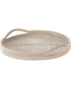 หัตถกรรมหวายกลมให้บริการถาดที่มีการจัดการ - Product Image 3