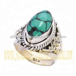 Bague en cuivre vert turquoise gros bijoux faits à la main en argent Sterling 925 bijoux en argent éternité bagues en vermeil - Product Image 2
