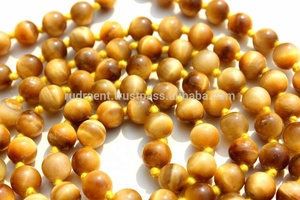 Collier Mala à œil de chat jaune, perles rondes nouées, colliers de perles d'artiste indien faits à la main, offre spéciale - Product Image 3