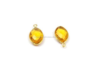 Citrine Quartz Gemstone Marquise Forme Lunette Set 9x15mm Plaqué Or 18k avec Connecteur Simple Bail pour Composant de Fabrication de Collier - Product Image 2