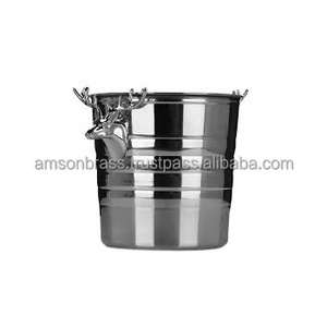 Cubo enfriador de vino clásico ecológico de acero inoxidable plateado con asa para fiestas - Product Image 3