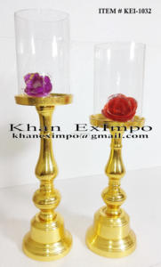 Bougeoir doré en métal et Aluminium, chandelier avec entonnoir en verre - Product Image 5