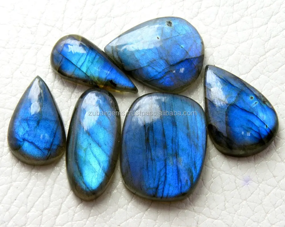 Biru alami Flash Labradorite halus Cabochon campuran bentuk batu permata