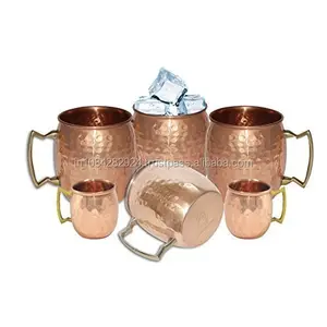HANDMADE PURE COPPER HAMMERED MOSCOW MULE MUG- SET OF 4 WITH 4 METAL HAMMERED