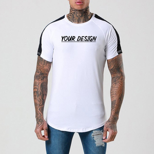 T-Shirt manches courtes col rond homme, en coton, avec rayures latérales, à la mode, Patchwork, vêtements de Fitness, ourlet Arc - Product Image 5