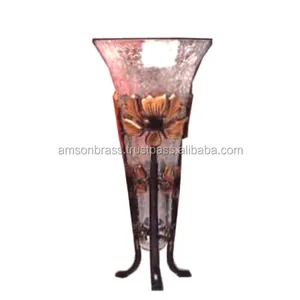 Portacandele votivo in vetro a forma di cono decorativo per matrimonio con supporto in alluminio rotondo in metallo T Light Candle Lantern Votive