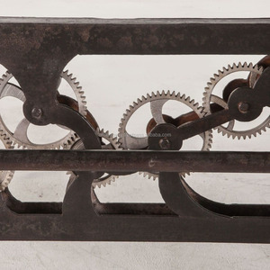 Table à manger à manivelle de 79 "L industriel vieux bois récupéré base en fer dessus en verre - Product Image 4