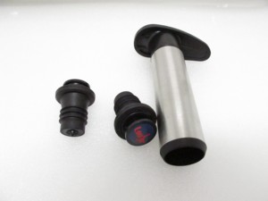 Stainless Steel <b>Wine</b> Bottle <b>Stopper</b> Set with Black Rubber Seals and Metal Plunger Tool - Product Image 2