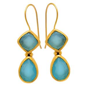 Pendientes de Plata de Ley .925 con Baño de Oro y Calcedonia Aqua Genuina, Fabricante Mayorista de Joyería CASA DE PLATA - Product Image 1