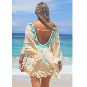 Robe d'été bohème avec ourlet à volants, brodée à la main, Sexy sans pampilles, tenue royale, Design Unique, tunique, vêtement de plage, Caftan - Product Image 1