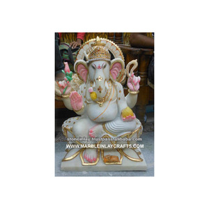 Estatua de Ganesha de Mármol con Detalles en Color, India - Product Image 1