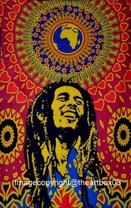 Tapisserie murale indienne "Bob Marley", Mandala, Rasta, Reggae, drap plat, 100% coton, lavable à la main, rectangulaire - Product Image 4
