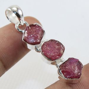 Beautiful Ruby Rough Gemstone 925 Sterling <b>Silver</b> Fancy Women Daily Wear Pendant <b>Necklace</b> Handmade <b>Birthstone</b> Jewelry Supplier - Product Image 2