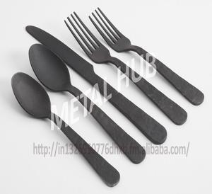 Sustainable Stainless Steel Flatware <b>Set</b> 5 Piece Cutlery with Hand Forged Rough Texture Handle Elegant & Eco Friendly Dining <b>Set</b> - Product Image 2