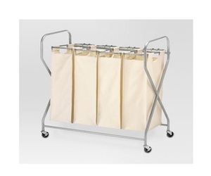 Metal Wire Laundry <b>Basket</b> Laundry <b>Hamper</b> Sorter Cart Mobile Premium 4 Bag with Clothes Rack Chrome - Product Image 1