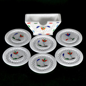 Juego de posavasos de mármol con incrustaciones florales de colores, posavasos artesanales de piedra india para decoración del hogar, vajilla y fines de regalo - Product Image 2