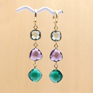 Pendientes Largos de Aro Chapados en Oro con Gemas de Ónice Verde Amatista Hechas a Mano, Joyería Clásica para Mujer, Regalo para Fiesta - Product Image 2