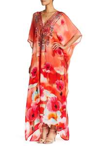 2019 venta al por mayor estilo moderno digital impreso vestido con cuello en V de tela de viscosa embellecido kaftan - Product Image 3