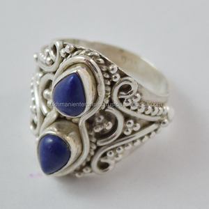 Vintage Blue <b>Lapis</b> <b>Lazuli</b> Sterling Silver 925 Handmade Oxidised Finish Precious <b>Ring</b> Eternity Vermeil Fashion <b>Rings</b> - Product Image 1