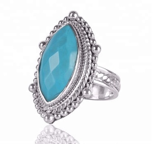 Diseño Simple Pure 925 Sterling Silver Turquesa Anillo de piedras preciosas Hecho a mano Joyería de plata de moda Eternity Vermeil Anillos - Product Image 2