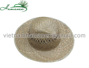 หมวกคาวบอยหญ้าทะเลธรรมชาติทำด้วยมือพร้อมอุปกรณ์เสริมเชือกชุดใส่ชายหาดสีแบบธรรมดาลายตามสั่ง - Product Image 2