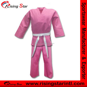 Nouvelle conception 100% coton Logo personnalisé Vente en gros Combinaison de Taekwondo en coton Uniforme de karaté Uni élégant Uniforme de karaté rose - Product Image 2