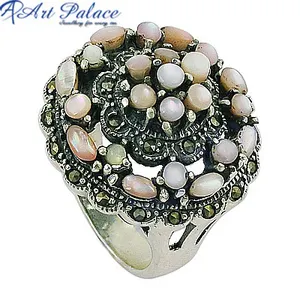 Bague solitaire en argent sterling 925 avec diamant Wear Gun Metal & Pearl Silver pour mariage bijoux en nacre fournisseur direct - Product Image 1