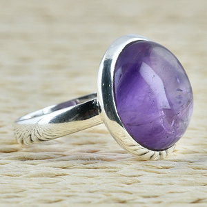 Bague ronde en argent sterling 925 avec pierres précieuses en améthyste violette Bijoux Bague à la mode plaquée argent pour cadeau, fête pour unisexe - Product Image 3