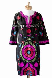 Amazing Suzani Embroidery Long Sleeves Tribal Boho <b>Vintage</b> Ethnic Style Banjara Bright Customize Resort Wear <b>Women</b> Tunic <b>Dress</b> - Product Image 2