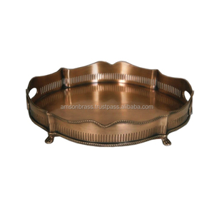 ขายร้อน Golden เสิร์ฟถาดตกแต่งถาดโลหะสําหรับงานแต่งงานบาร์ตกแต่งสแตนเลสเสิร์ฟถาดเคลือบเงา - Product Image 1