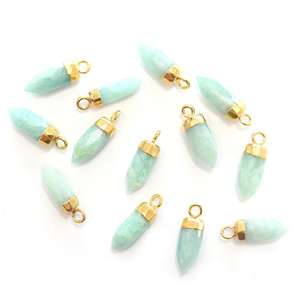 Amazonita de 16 a 18 mm con Argolla, Forma de Espiga Pequeña, Chapado en Oro, Colgante de Piedra Preciosa Natural, Accesorios para Joyería - Product Image 1