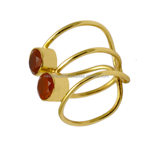 Anillo chapado en oro de Plata de Ley 925 hecho a mano con piedras preciosas de cornalina Anillo de moda con ajuste de bisel romántico para fiesta de boda. - Product Image 1