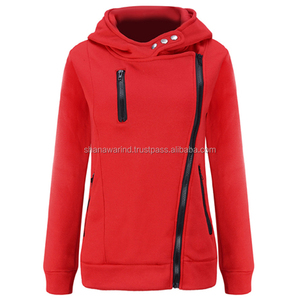 100% coton tricoté avec impression fermeture à glissière décontractée sweat à capuche oversize pour femmes - Product Image 4